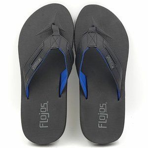 Flojos Men Slip On Flip Flop Thong Sandals Black Faux Leather